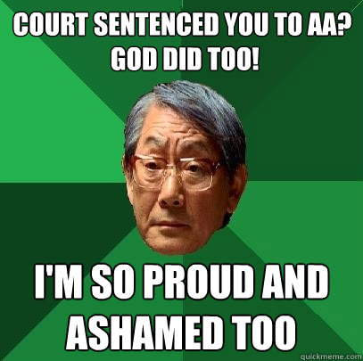 Court sentenced you to AA?
 God did too! I'm so proud and ashamed too  High Expectations Asian Father