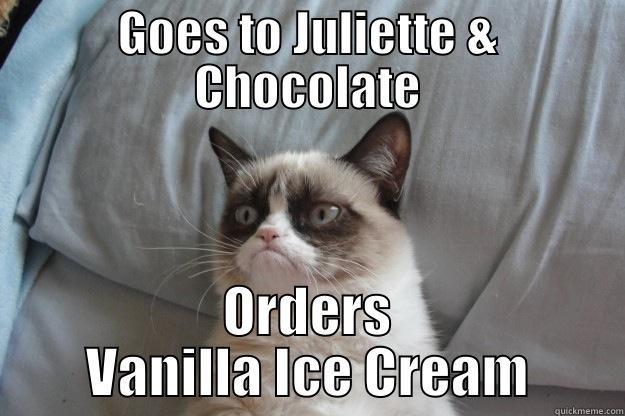 GOES TO JULIETTE & CHOCOLATE ORDERS VANILLA ICE CREAM Grumpy Cat