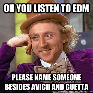 oh you listen to Edm please name someone besides Avicii and guetta - oh you listen to Edm please name someone besides Avicii and guetta  Condescending Wonka