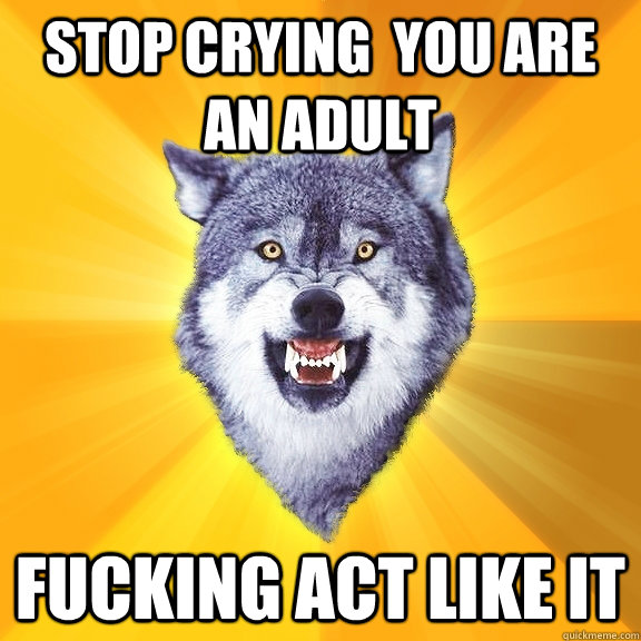 stop crying  you are an adult  fucking act like it  Courage Wolf