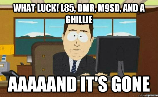 What luck! L85, DMR, M9SD, and a Ghillie AAAaAND it's gone - What luck! L85, DMR, M9SD, and a Ghillie AAAaAND it's gone  Misc