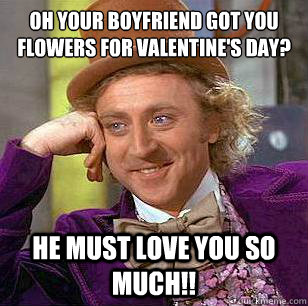 Oh Your boyfriend got you flowers for Valentine's Day? He Must Love you SO much!!  Condescending Wonka