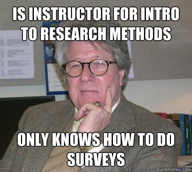 is instructor for intro to research methods only knows how to do surveys  Humanities Professor