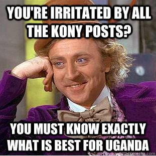 You're irritated by all the Kony posts? You must know exactly what is best for Uganda  Condescending Wonka