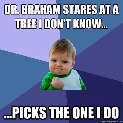 Dr. Braham stares at a tree I don't know... ...picks the one I do  Success Kid