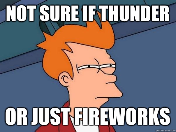 Not sure if thunder Or just fireworks  Futurama Fry