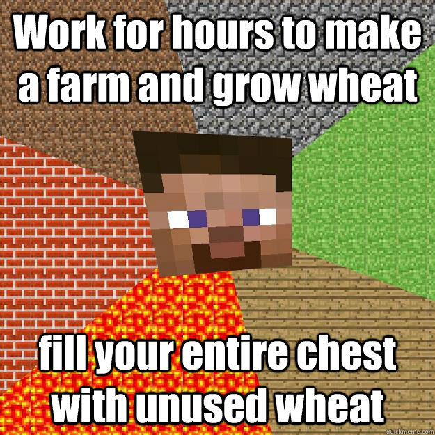 Work for hours to make a farm and grow wheat fill your entire chest with unused wheat  Minecraft