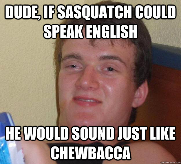 dude, if sasquatch could speak english he would sound just like chewbacca - dude, if sasquatch could speak english he would sound just like chewbacca  10 Guy