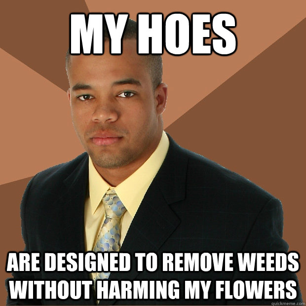 My hoes are designed to remove weeds without harming my flowers  Successful Black Man