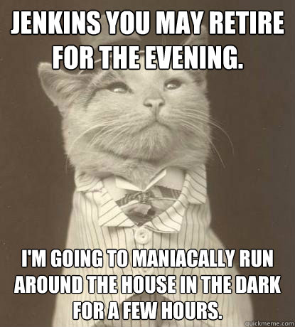 Jenkins you may retire for the evening. I'm going to maniacally run around the house in the dark for a few hours.  