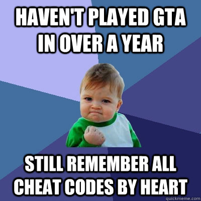Haven't played GTA in over a year Still remember all cheat codes by heart - Haven't played GTA in over a year Still remember all cheat codes by heart  Success Kid