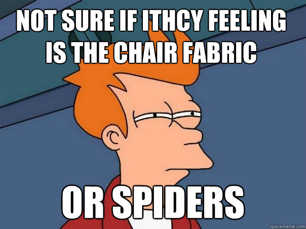 not sure if ithcy feeling is the chair fabric or spiders  Futurama Fry