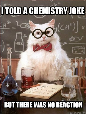 I told a Chemistry joke But there was no reaction  Chemistry Cat