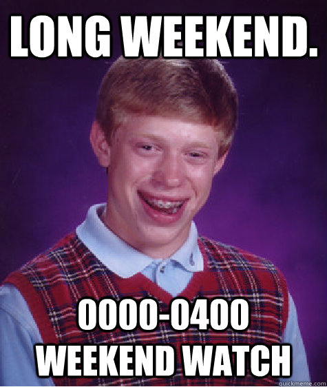 Long Weekend. 0000-0400 Weekend watch  - Long Weekend. 0000-0400 Weekend watch   Bad Luck Brian