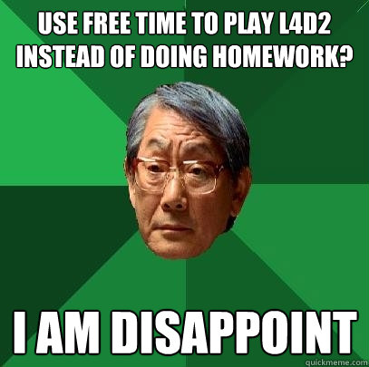 Use free time to play L4D2 instead of doing homework? I am disappoint  High Expectations Asian Father