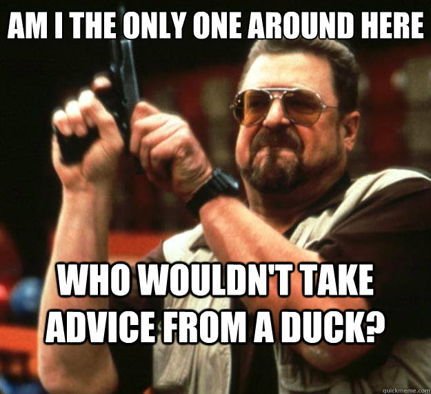 Am I the only one around here who wouldn't take advice from a duck?  Big Lebowski