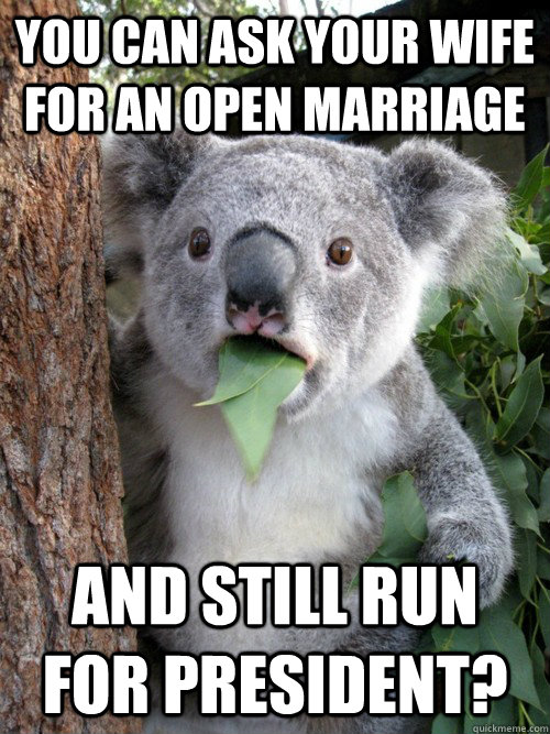 you can ask your wife for an open marriage and still run for president?  koala bear