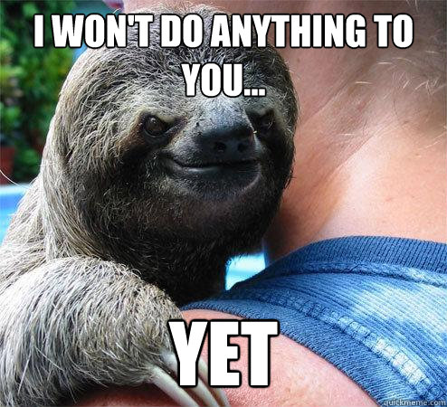 I won't do anything to you... yet  Suspiciously Evil Sloth