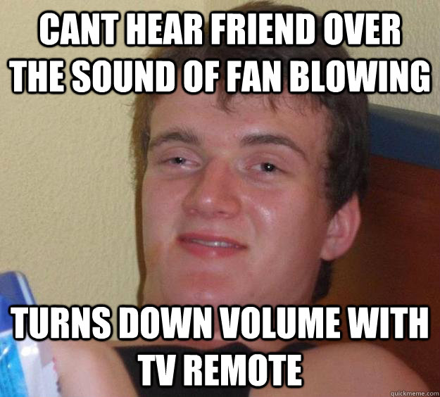 cant hear friend over the sound of fan blowing turns down volume with tv remote  10 Guy