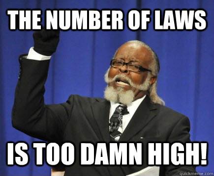 The number of laws Is too damn high!  Too Damn High