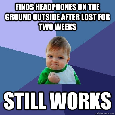 Finds headphones on the ground outside after lost for two weeks still works - Finds headphones on the ground outside after lost for two weeks still works  Success Kid