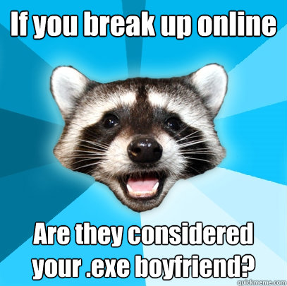 If you break up online Are they considered your .exe boyfriend? - If you break up online Are they considered your .exe boyfriend?  Lame Pun Coon