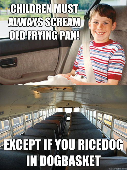 Children must always Scream old frying pan! Except if you ricedog in dogbasket  Scumbag Seat Belt Laws