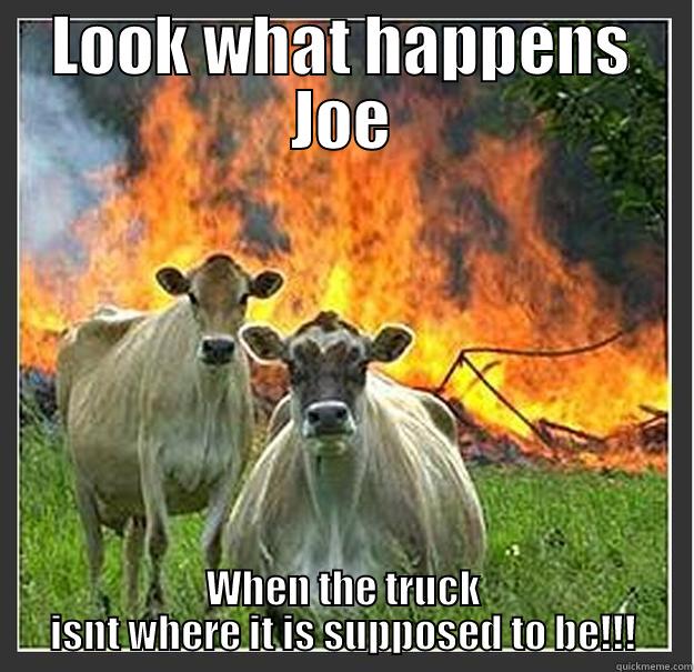 LOOK WHAT HAPPENS JOE WHEN THE TRUCK ISNT WHERE IT IS SUPPOSED TO BE!!! Evil cows