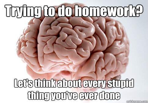 Trying to do homework? Let's think about every stupid thing you've ever done   Scumbag Brain