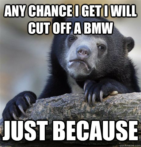 any chance i get i will cut off a bmw just because  Confession Bear