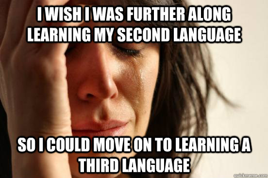 I wish i was further along learning my second language so i could move on to learning a third language - I wish i was further along learning my second language so i could move on to learning a third language  First World Problems