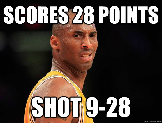 scores 28 points shot 9-28  Kobe