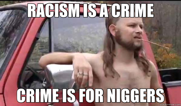 RACISM IS A CRIME CRIME IS FOR NIGGERS  Almost Politically Correct Redneck