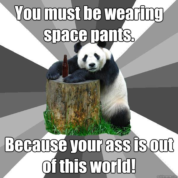 You must be wearing space pants. Because your ass is out of this world!  Pickup-Line Panda