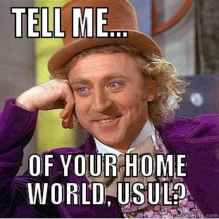 TELL ME...              OF YOUR HOME WORLD, USUL? Condescending Wonka