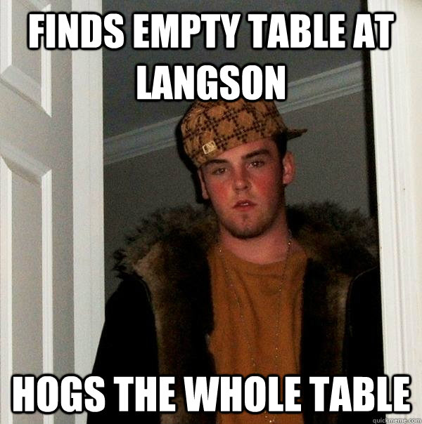 finds empty table at langson hogs the whole table  Scumbag Steve