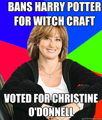 Bans harry potter for witch craft voted for Christine O'Donnell  Sheltering Suburban Mom