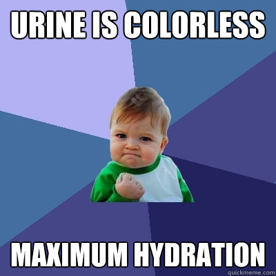 Urine is colorless Maximum hydration - Urine is colorless Maximum hydration  Success Kid