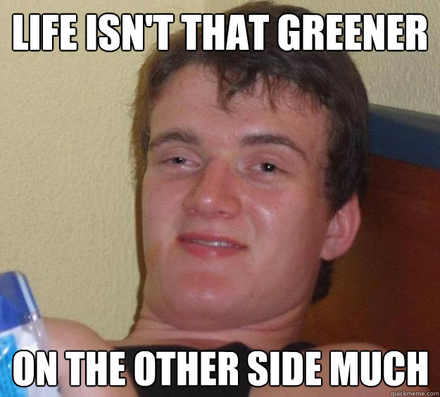 Life isn't that greener  On the other side much  10 Guy