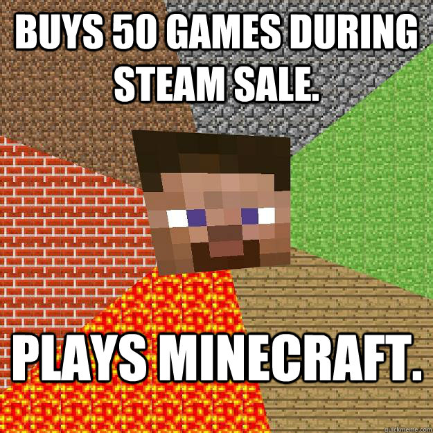 Buys 50 games during steam sale. Plays minecraft.  Minecraft