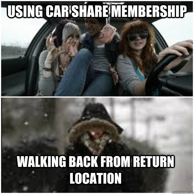 using car share membership Walking back from return location - using car share membership Walking back from return location  car share woes