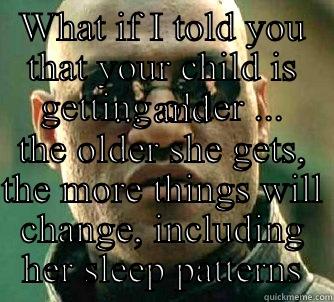 WHAT IF I TOLD YOU THAT YOUR CHILD IS GETTING OLDER ... ... AND THE OLDER SHE GETS, THE MORE THINGS WILL CHANGE, INCLUDING HER SLEEP PATTERNS Matrix Morpheus