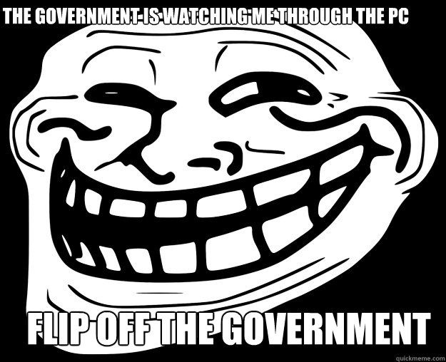 the government is watching me through the pc FLIP OFF THE GOVERNMENT  Trollface