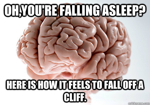 OH,YOU'RE FALLING ASLEEP? HERE IS HOW IT FEELS TO FALL OFF A CLIFF.   Scumbag Brain