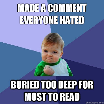 made a comment everyone hated buried too deep for most to read  Success Kid