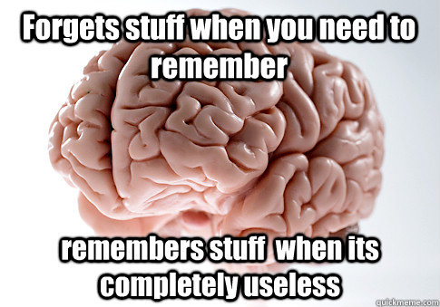 Forgets stuff when you need to remember remembers stuff  when its completely useless  Scumbag Brain