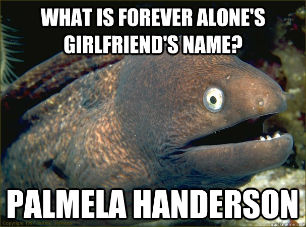 what is forever alone's girlfriend's name? palmela handerson  Bad Joke Eel