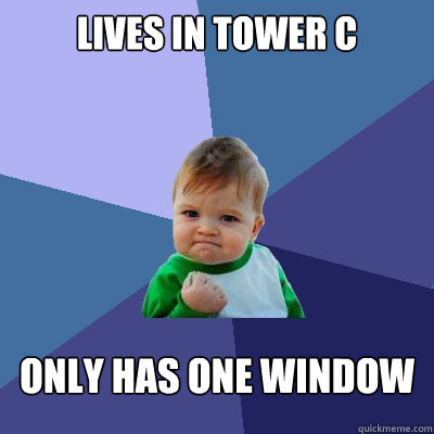 lives in tower c only has one window  Success Kid