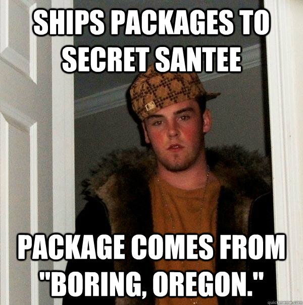 SHIPS PACKAGES TO SECRET SANTEE PACKAGE COMES FROM 