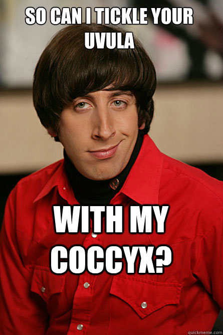 so can i tickle your uvula with my coccyx?  Pickup Line Scientist